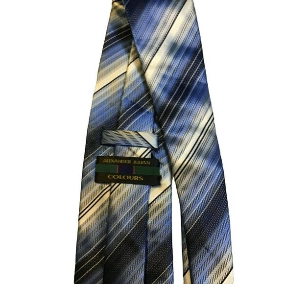 5/$10 Alexander Julian Men's Striped Tie 58" Blue White NWOT - Picture 3 of 4
